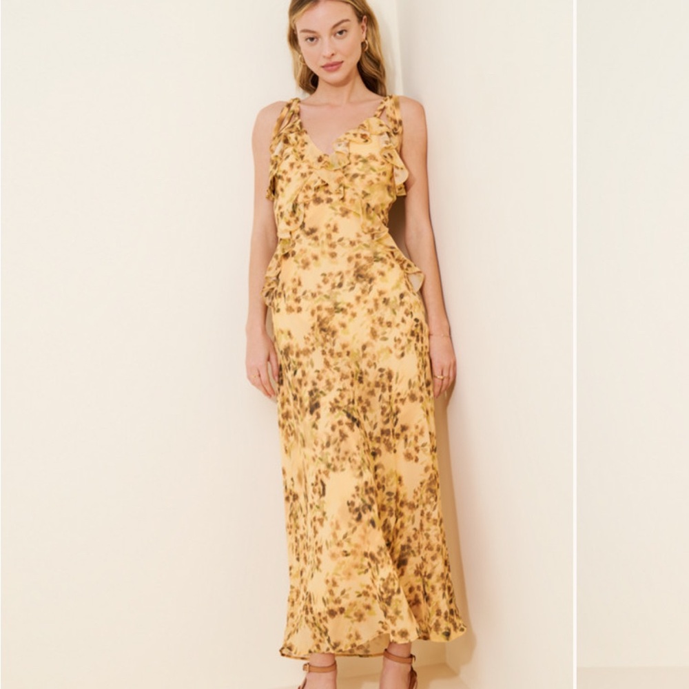 Adelina Printed Maxi Dress - Steve Madden Yellow Floral size XS